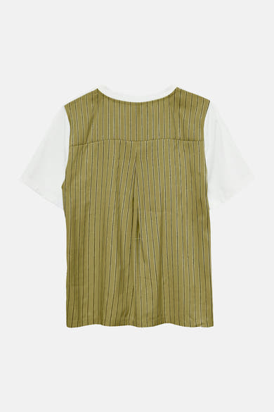 T-shirt multicolore à manches courtes de VERO MODA®, avec empiècement rayé olive et noir au dos.