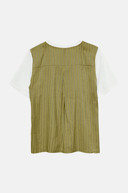 T-shirt multicolore à manches courtes de VERO MODA®, avec empiècement rayé olive et noir au dos.