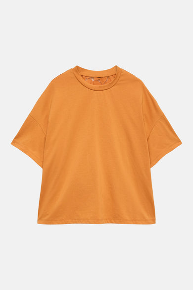 Oranje T-shirt van VERO MODA®, met ronde hals in bijpassend kant.