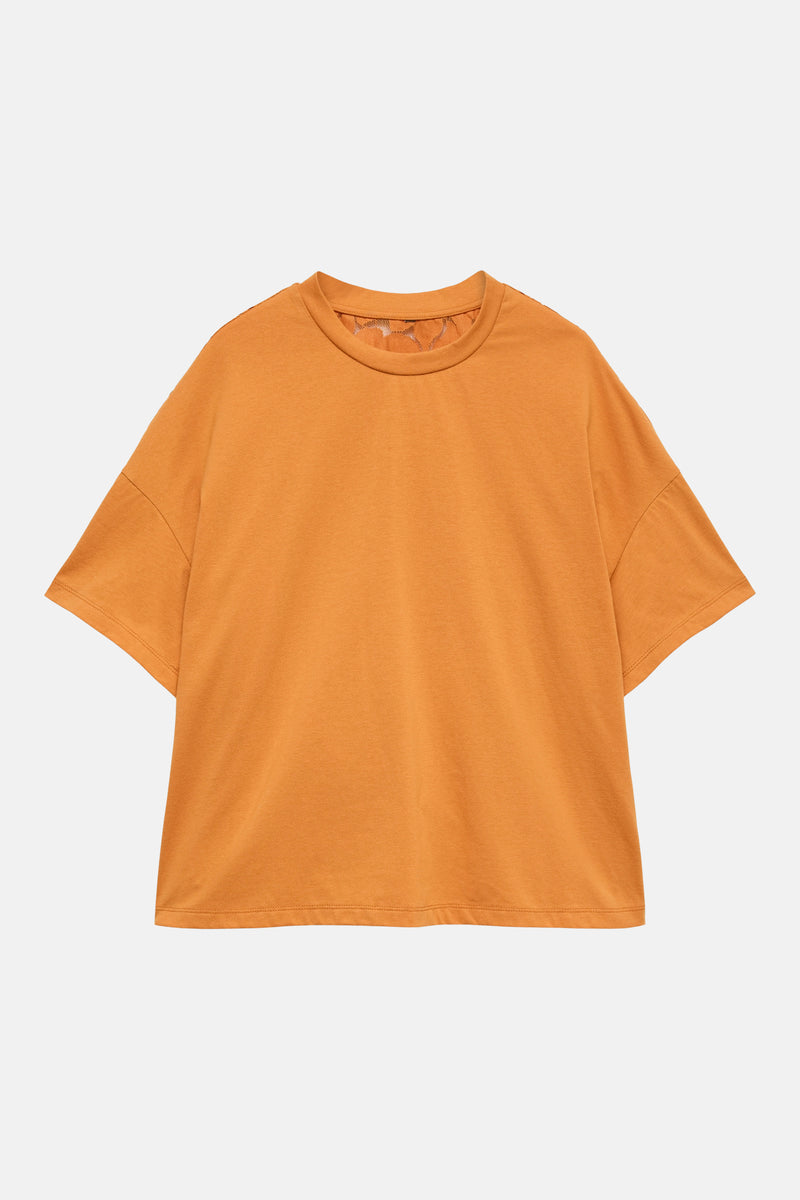 Oranje T-shirt van VERO MODA®, met ronde hals in bijpassend kant.