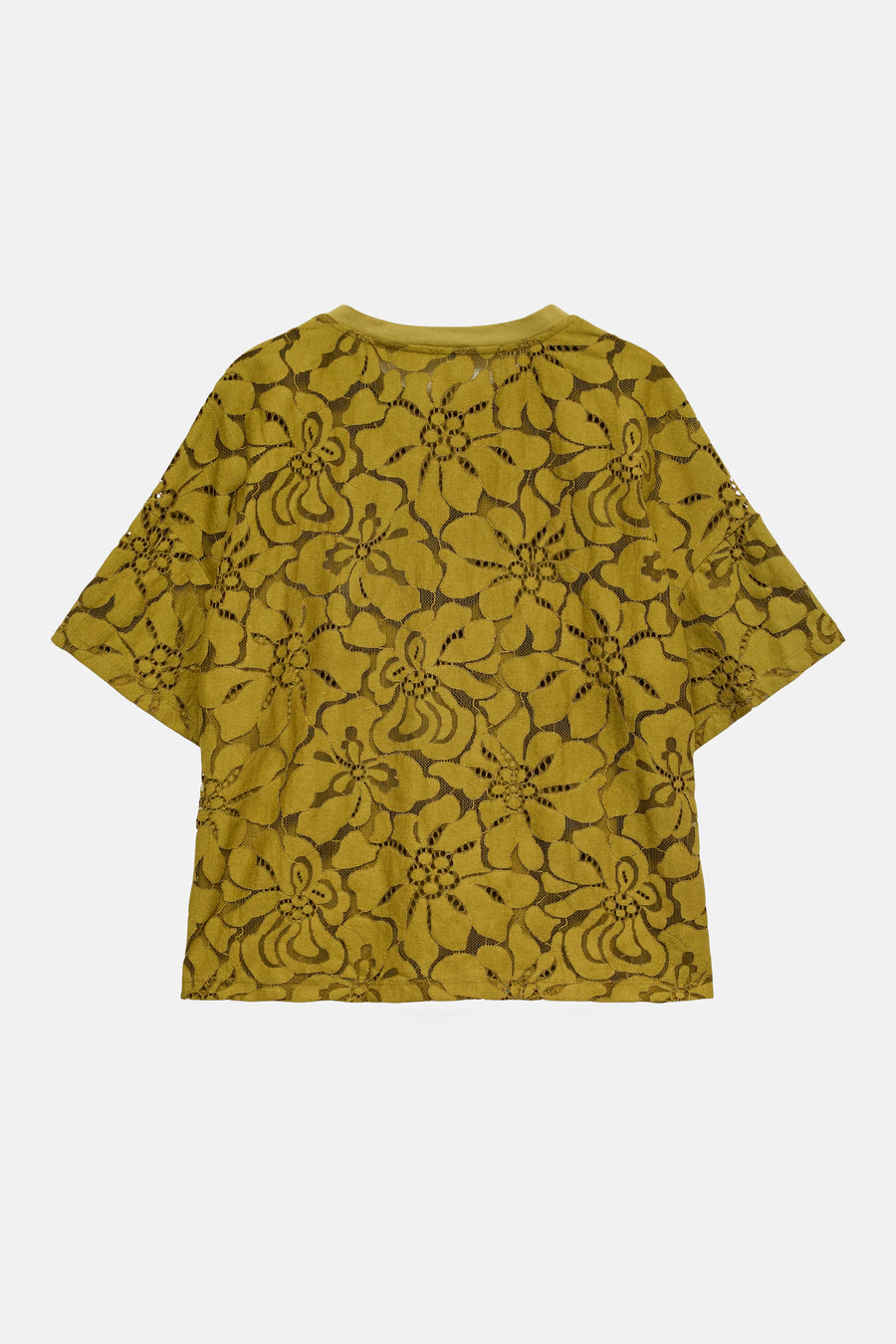 Groen T-shirt met korte mouwen van VERO MODA®, met bloemenpatroon van kant.