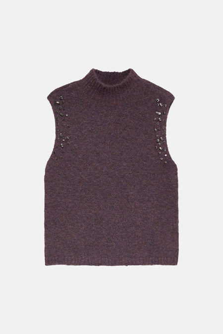 Débardeur mauve VERO MODA® à col montant, orné de détails brillants sur les côtés.