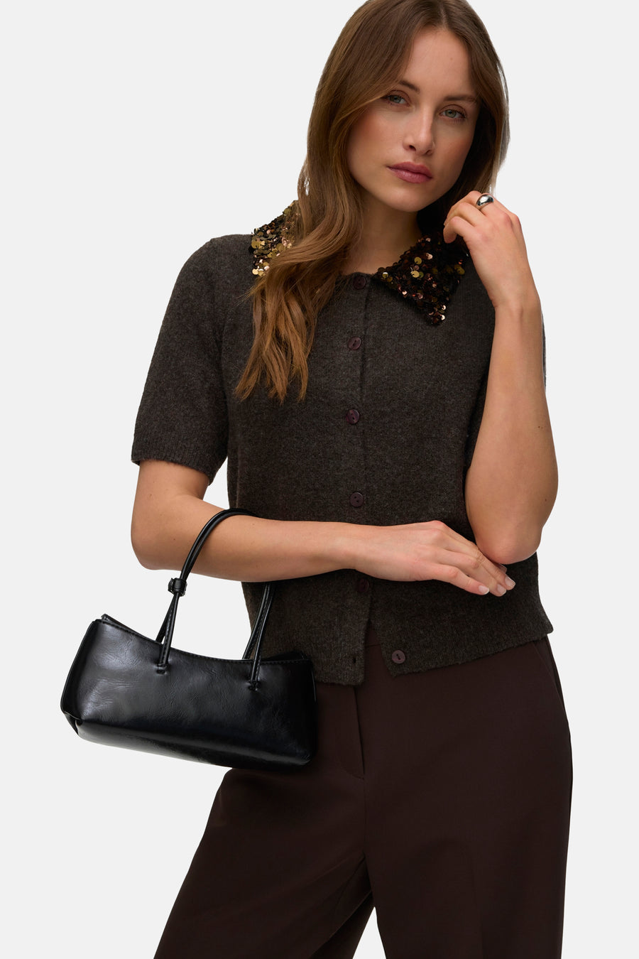 Dames tops pull korte mouw brun - VERO MODA®