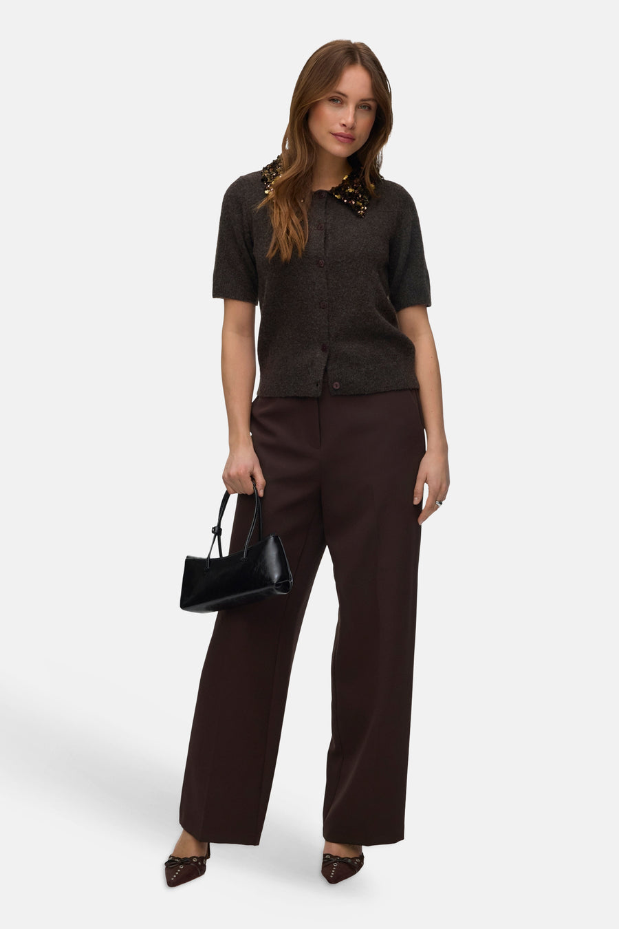 Dames tops pull korte mouw brun - VERO MODA®