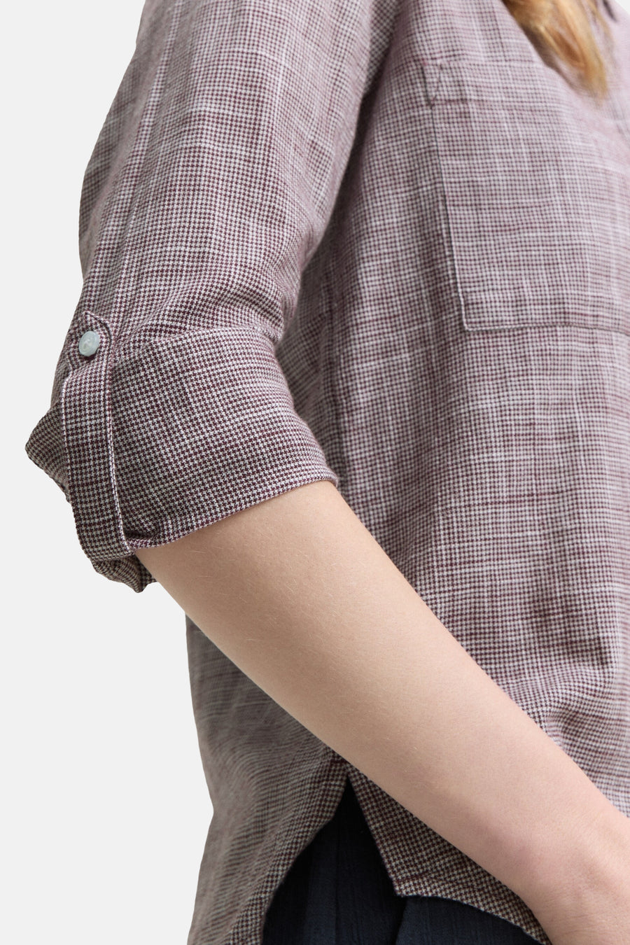 Bordeaux chemisier met lange mouzen Tom Tomor, karo patroon, zichtbare borstzak.