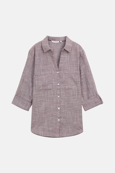 Tom Tailor bordeaux rok met lange shirt long, met karo-motief en borstzakken.