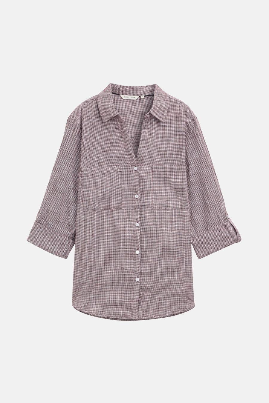 Tom Tailor bordeaux rok met lange shirt long, met karo-motief en borstzakken.