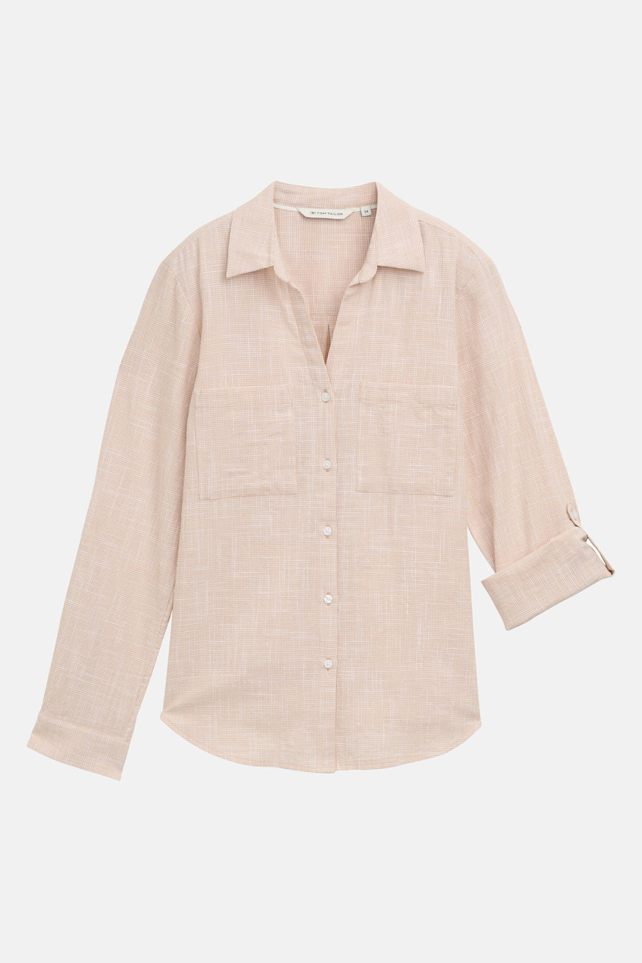 Beige blouse met lange mouwen van Tom Tailor, met borstzakken en opgerolde mouwen.