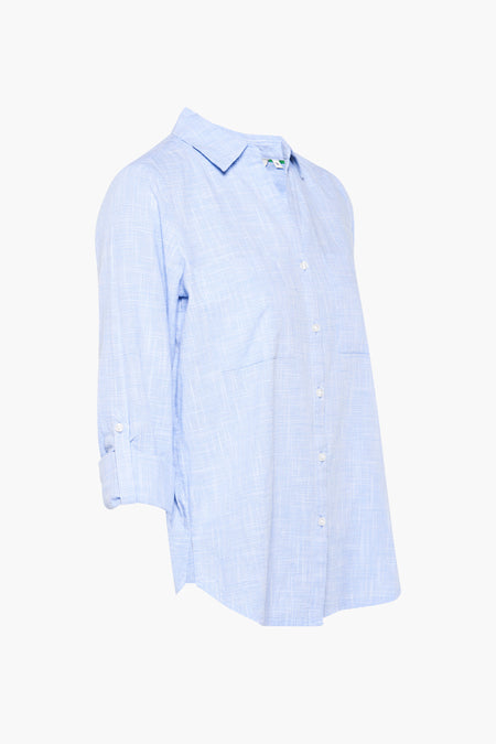 Blauwe lange mouw chemise van Tom Tailor, met kruisrood patroon en een ontspannen pasvorm.
