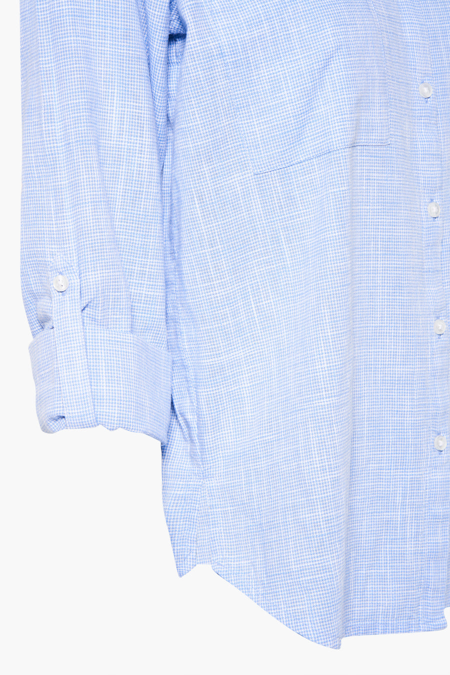 Blauwe lange mouw chemise van Tom Tailor met een karo patroon en een poche op de borst.