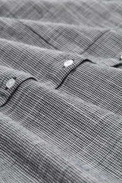 Chemise à manches longues bleue de Tom Tailor, motif à carreaux, avec une rangée de boutons blancs sur le devant.