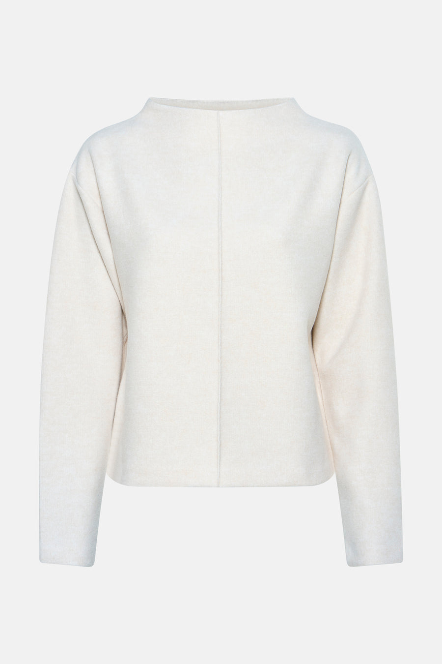 Pull à col rond écru par OPUS avec texture fine et coutures verticales discrètes.
