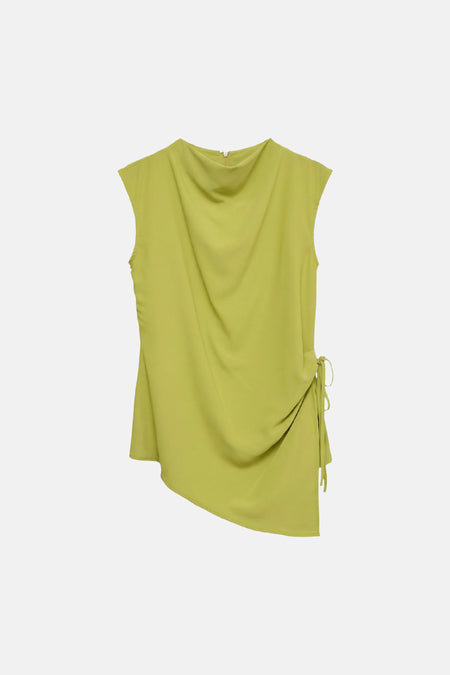 Chemisier sans manches vert anis VERO MODA® avec col drapé et lien de serrage latéral
