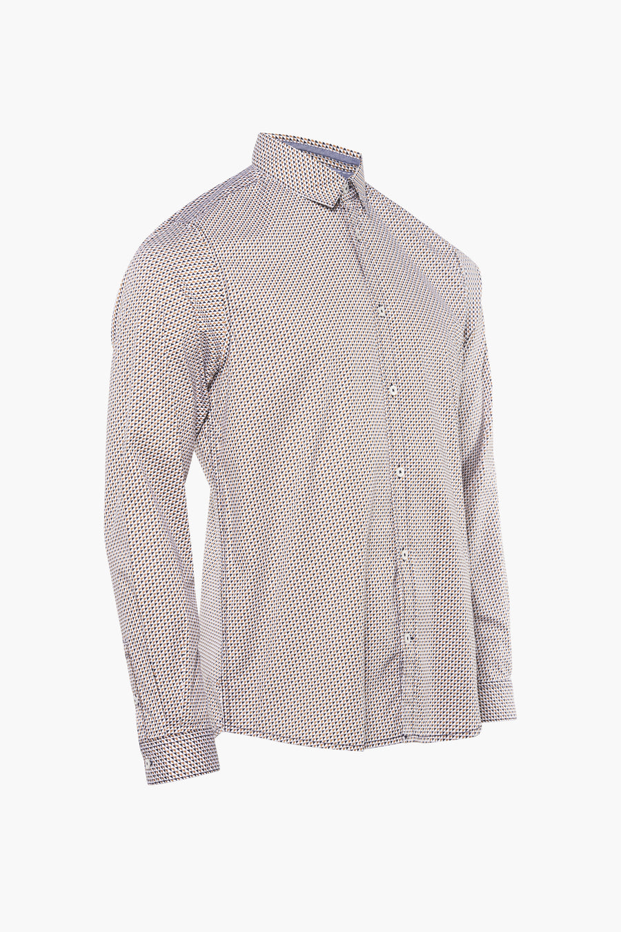 Chemise à manches longues multicolore de Tom Tailor, avec motif géométrique sur fond blanc.