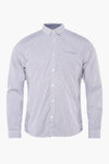 Wit overhemd met lange mouwen en verticale strepen, van Tom Tailor, van achteren gezien.