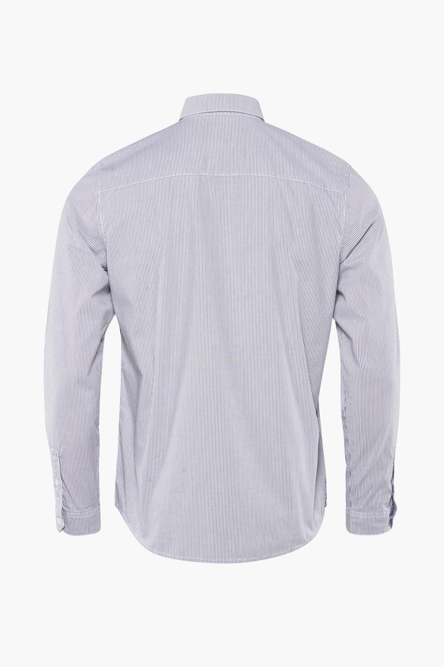 Chemise à manches longues blanche à rayures verticales, par Tom Tailor, vue de dos.