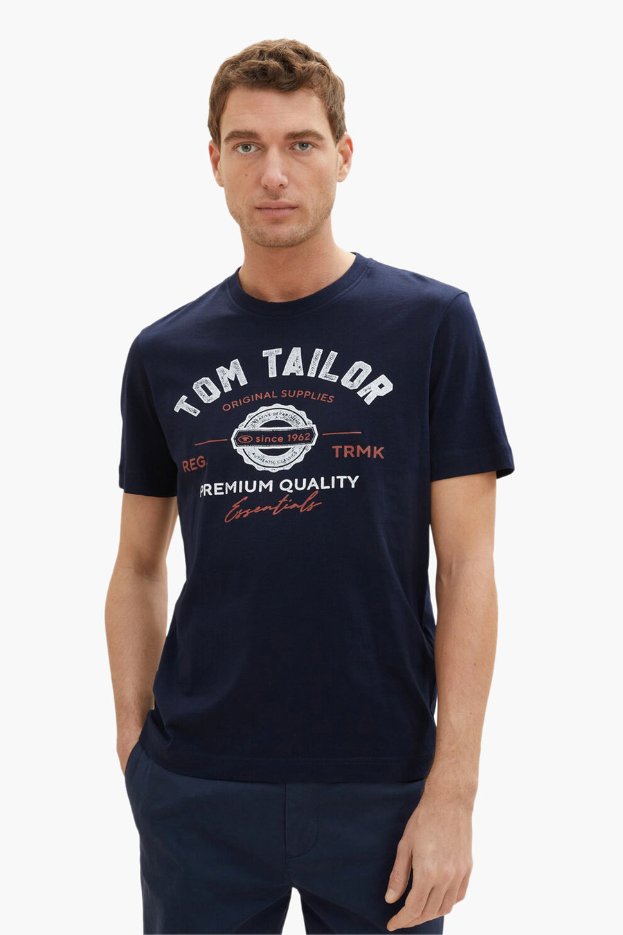 Blauw T-shirt met korte mouwen van Tom Tailor, met grafische print op de voorkant en bijpassende broek.