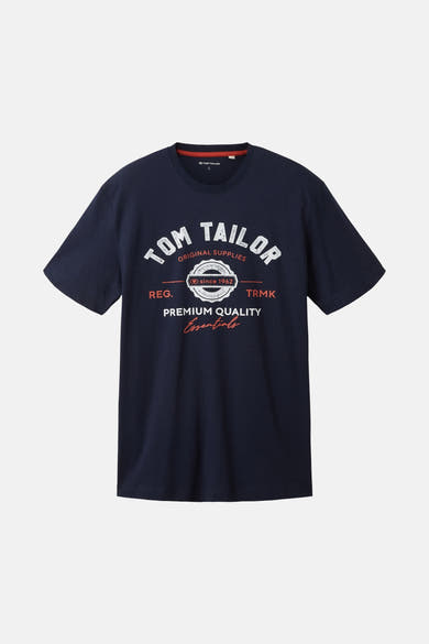 Blauw T-shirt met korte mouwen van Tom Tailor, met een groot logo op de voorkant.