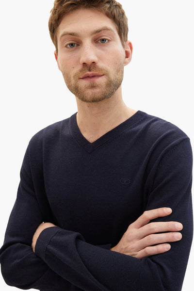 Pull col V Bleu - Tom Tailor