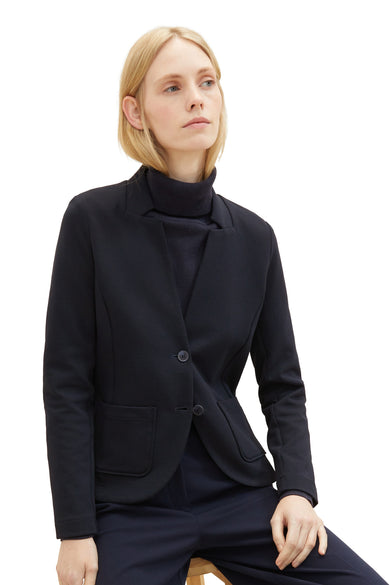 Blauwe blazer van Tom Tailor met geribde textuur, getailleerde pasvorm en reverskraag.
