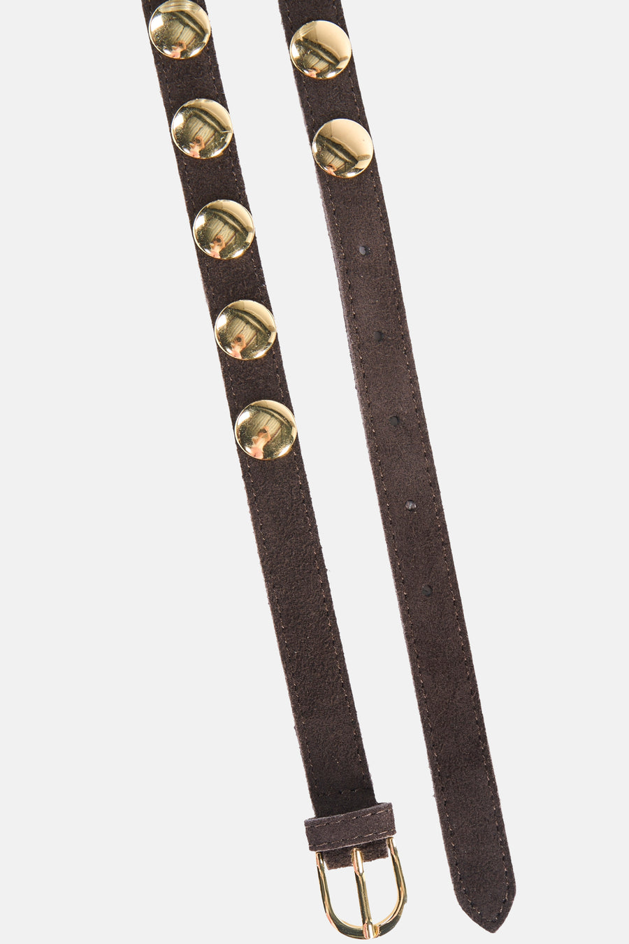 Ceinture marron Access® ornée de clous dorés, avec boucle et trous de réglage visibles
