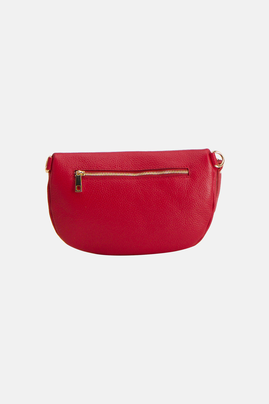 Sac à bandoulière rouge en cuir, par Access®, avec une fermeture éclair dorée visible.