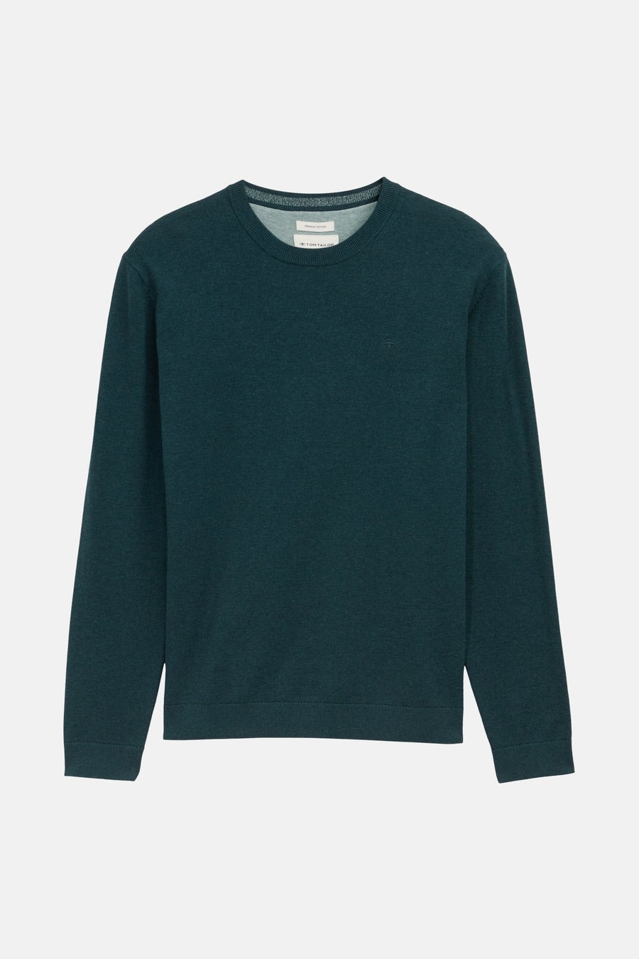 Groene trui met ronde hals van Tom Tailor, van premium katoen, met een discreet logo.