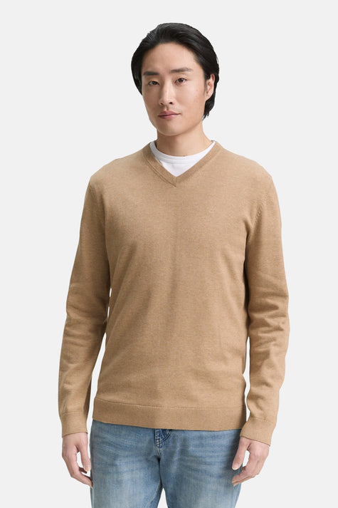 Pull col V beige - Tom Tailor