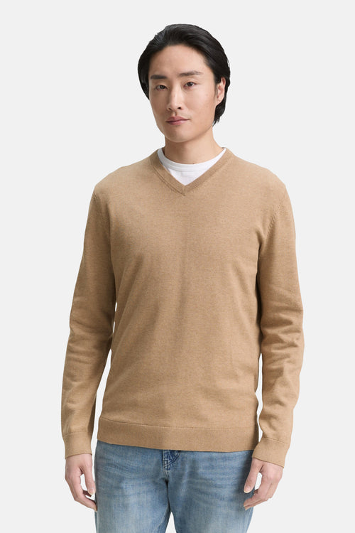 Pull met V-hals - beige
