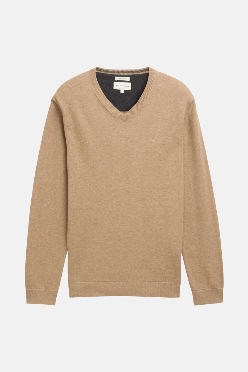 Pull à col en V - beige - Tom Tailor - 5