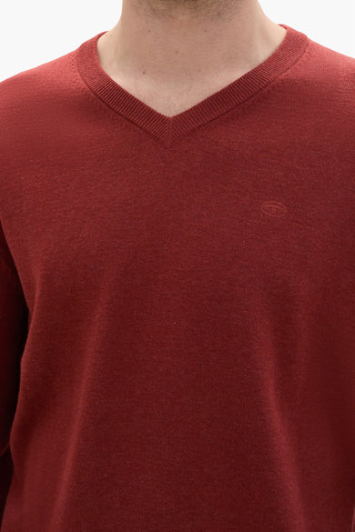 Pull à col en V - brique