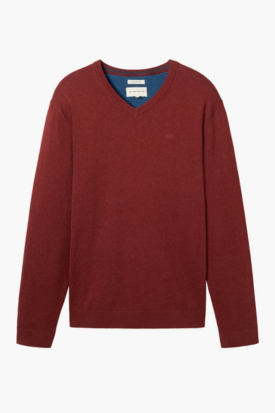 Pull à col en V - brique