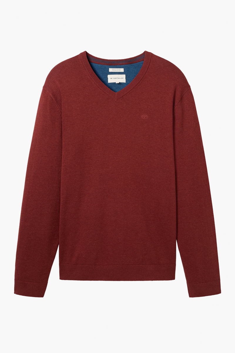 Pull à col en V - brique