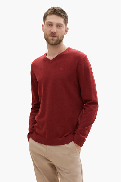 Pull à col en V - brique