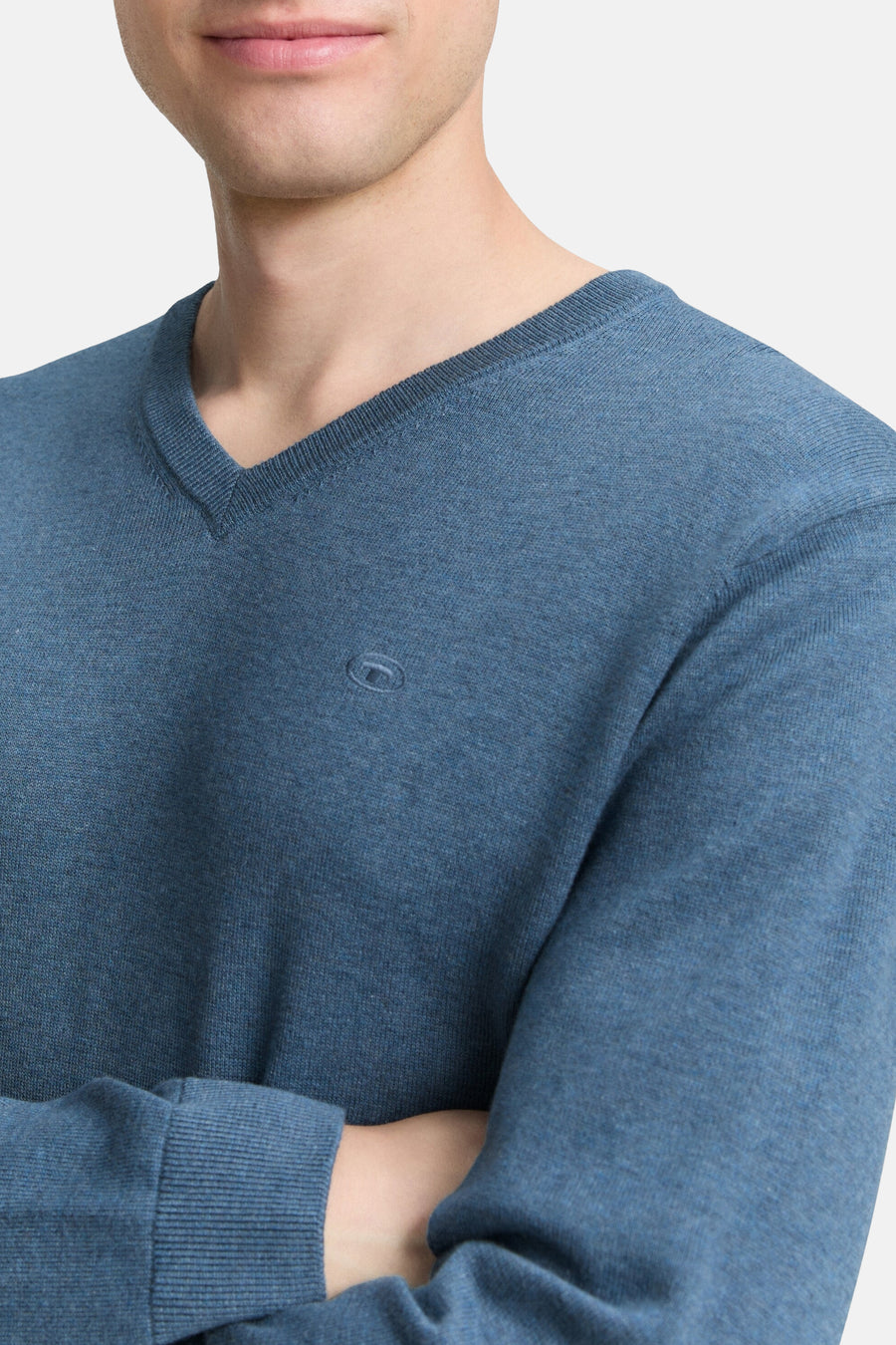 Ronde hals blauw T-shirt van Tom Tailor, met een fijne textuur en een discreet logo.