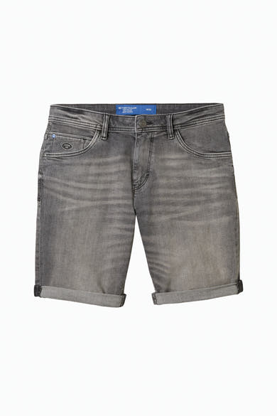 Korte lichtgrijze spijkerbroek van Tom Tailor, met omgeslagen zomen en een used look.