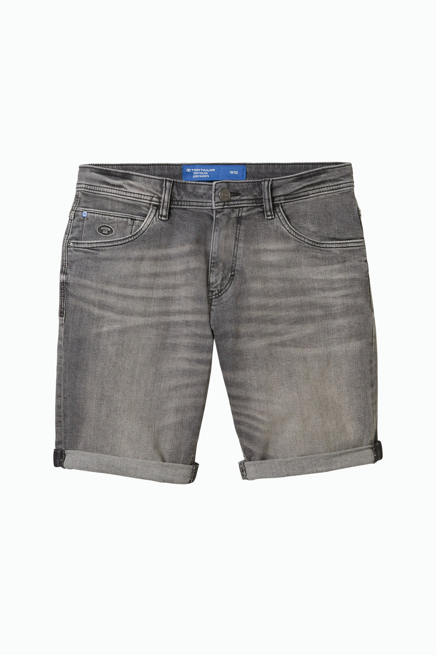 Korte lichtgrijze spijkerbroek van Tom Tailor, met omgeslagen zomen en een used look.