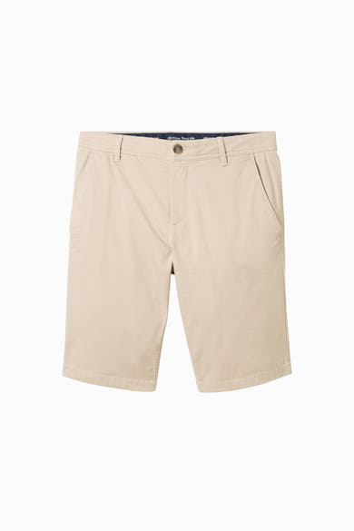 Korte beige short van Tom Tailor, met een zijzak en een subtiele textuur.