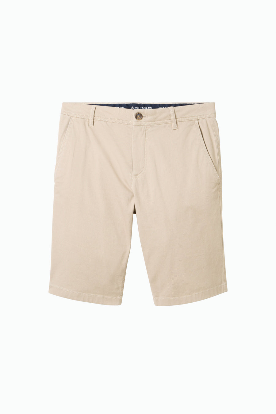 Korte beige short van Tom Tailor, met een zijzak en een subtiele textuur.
