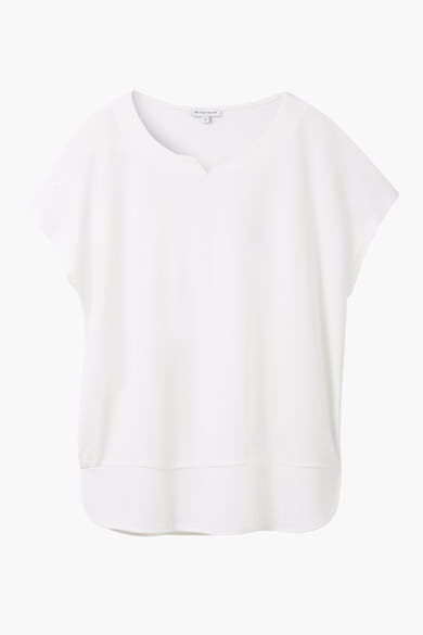 Ecru T-shirt met korte mouwen van Tom Tailor, met discrete V-hals en een relaxte pasvorm.