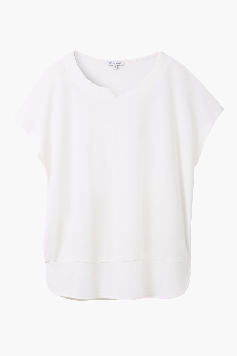 Ecru T-shirt met korte mouwen van Tom Tailor, met discrete V-hals en een relaxte pasvorm.