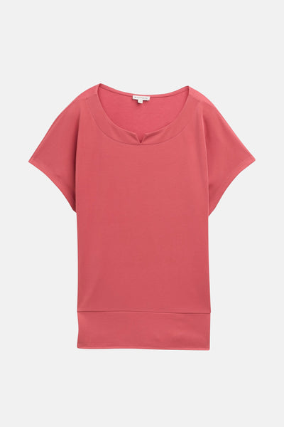 T-shirt rose à manches courtes de Tom Tailor, avec encolure dégagée et détail fendu.