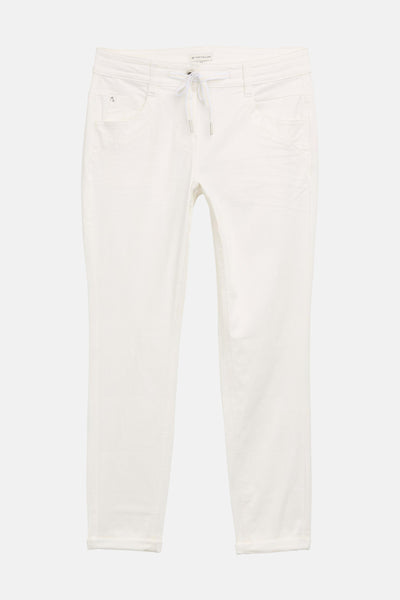 Pantalon coloré blanc de Tom Tailor, avec cordon de serrage à la taille et ourlets retroussés.