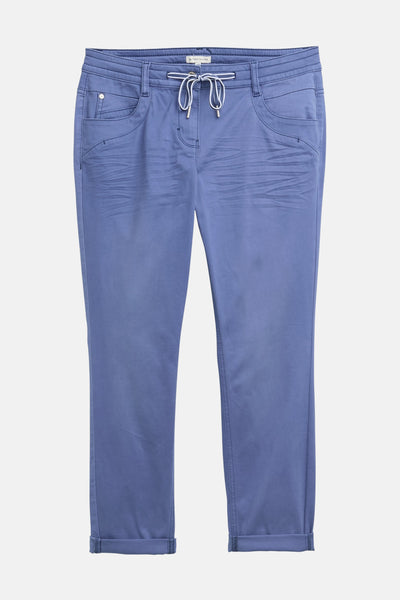 Pantalon coloré bleu de Tom Tailor, avec cordon de serrage, poches avant et ourlets retroussés.