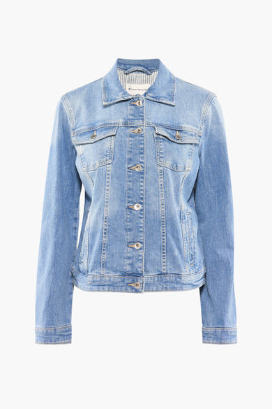 Veste en jean bleue de Tom Tailor avec poches poitrine à rabat boutonnées et boutons métalliques argentés.