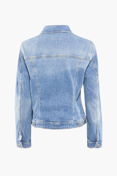 Veste en jean bleu par Tom Tailor, vue de dos, avec détails de couture et boutons métalliques.