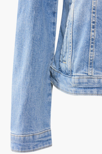 Veste en jean bleue de Tom Tailor, manches longues et poche poitrine avec coutures apparentes.