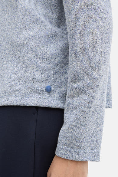 Blauwe gebreide cardigan van Tom Tailor, met een decoratieve knoop en geribbelde boorden.