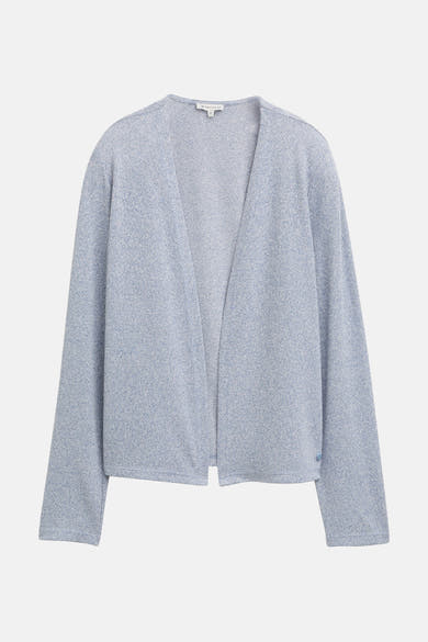 Grijze gemêleerde blauwe cardigan van Tom Tailor, in een getextureerde breinaard, met een open voorkant.