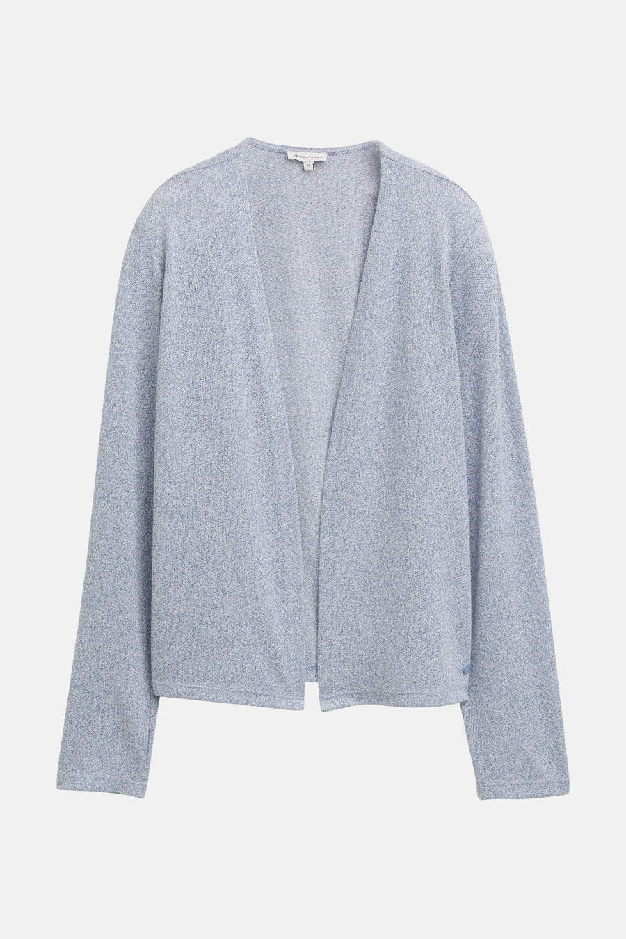 Grijze gemêleerde blauwe cardigan van Tom Tailor, in een getextureerde breinaard, met een open voorkant.